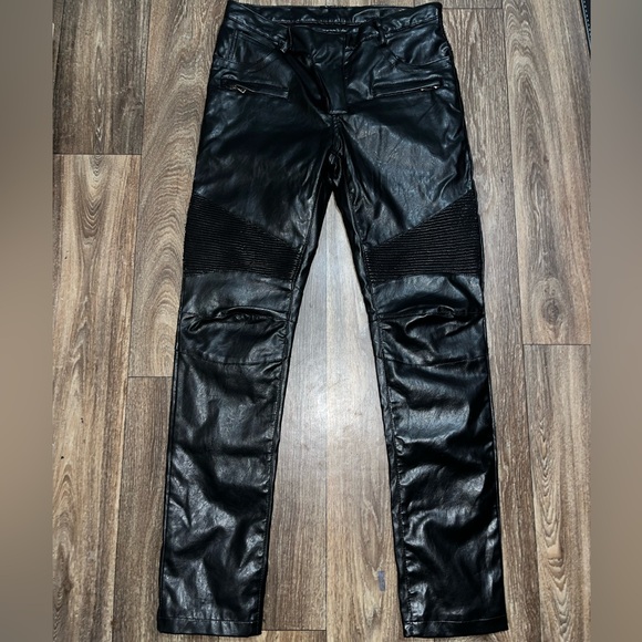 Balmain Paris Slim Straight Leather Biker Jeans - Picture 1 of 13